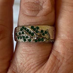 STAMPED 925 SILVER BAND w/BRANCH and EMERALDS